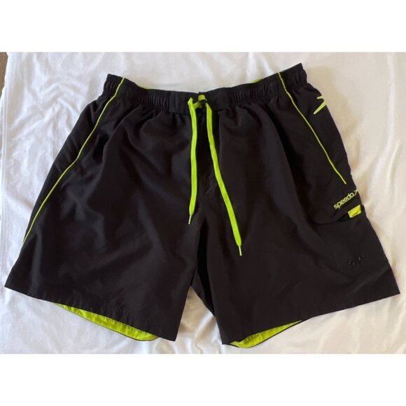 Speedo Mens Activewear Swim Shorts XXL Black & Neon Yellow Quick-Dry Mesh Lining - Picture 1 of 5